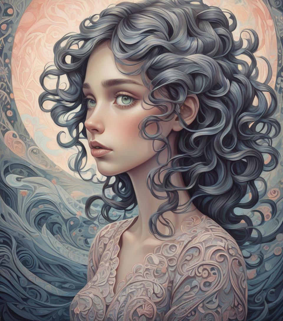  cartoonish, by małgorzata kmiec, round features, oblong face, girl with wavy hair, fantasy, paper, intricate details, artstation, surreal impressionism, feminine, acrylic gouache, trending on deviantart, whimsical, whimsical depiction, on paper