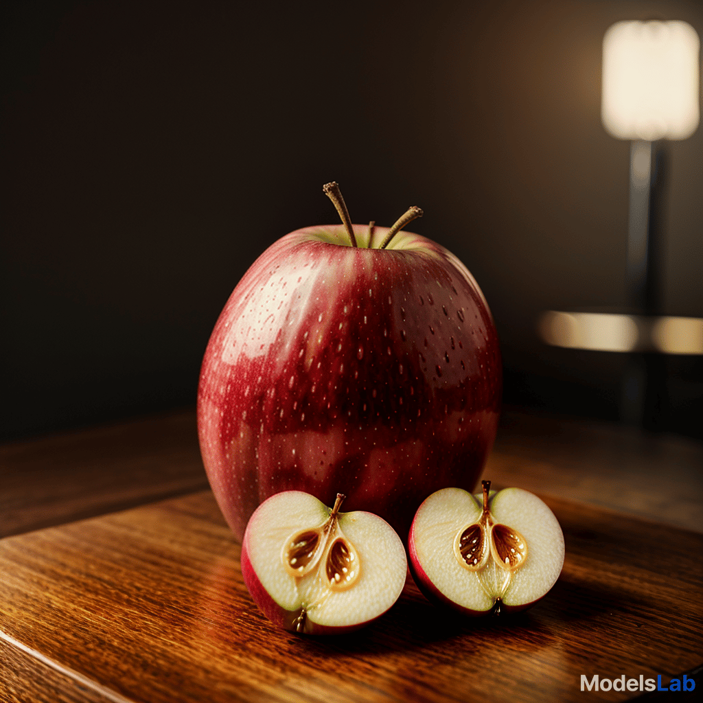  an apple on a wooden table hyperrealistic, full body, detailed clothing, highly detailed, cinematic lighting, stunningly beautiful, intricate, sharp focus, f/1. 8, 85mm, (centered image composition), (professionally color graded), ((bright soft diffused light)), volumetric fog, trending on instagram, trending on tumblr, HDR 4K, 8K