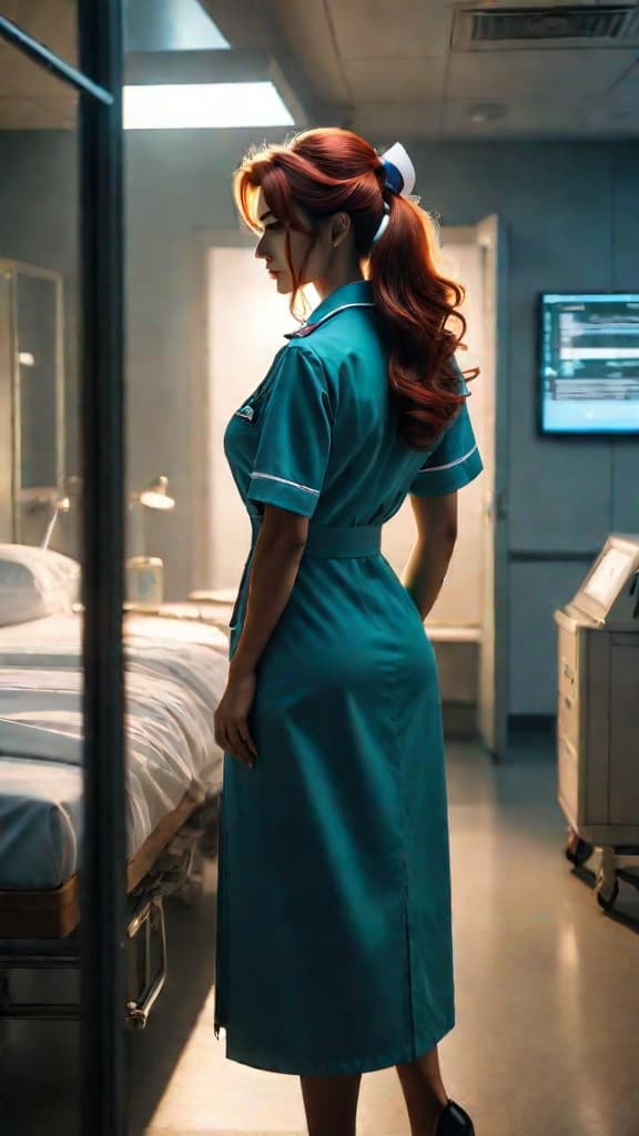  brave nurse in dimly lit hospital room, whispering to authorities, shadowy figures in background, mystery art hyperrealistic, full body, detailed clothing, highly detailed, cinematic lighting, stunningly beautiful, intricate, sharp focus, f/1. 8, 85mm, (centered image composition), (professionally color graded), ((bright soft diffused light)), volumetric fog, trending on instagram, trending on tumblr, HDR 4K, 8K