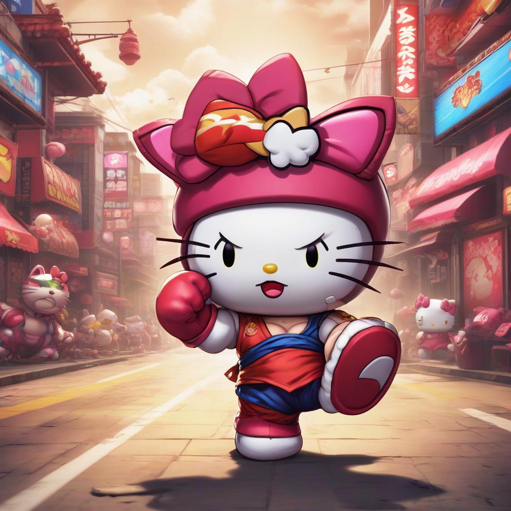  street fighter style the character of hello kitty is very angry. . vibrant, dynamic, arcade, 2d fighting game, highly detailed, reminiscent of street fighter series