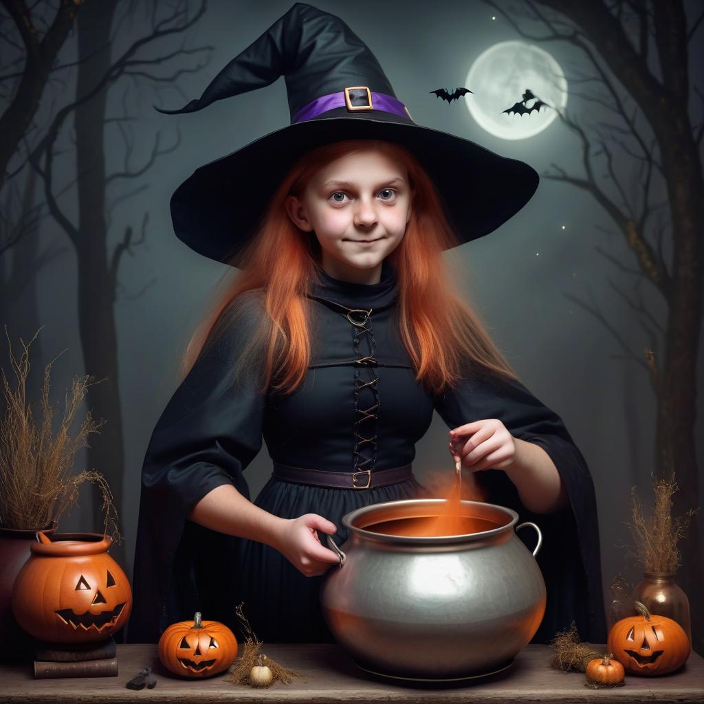  a young witch with a pot