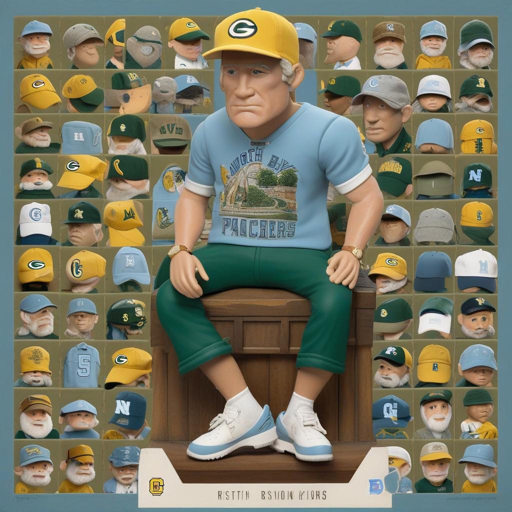  masterpiece, best quality,A old with freckles, white skin, hair, a North Carolina Tar Heels Cap on the head, A Green Bay Packers sweatshirt on, and khaki shorts.,