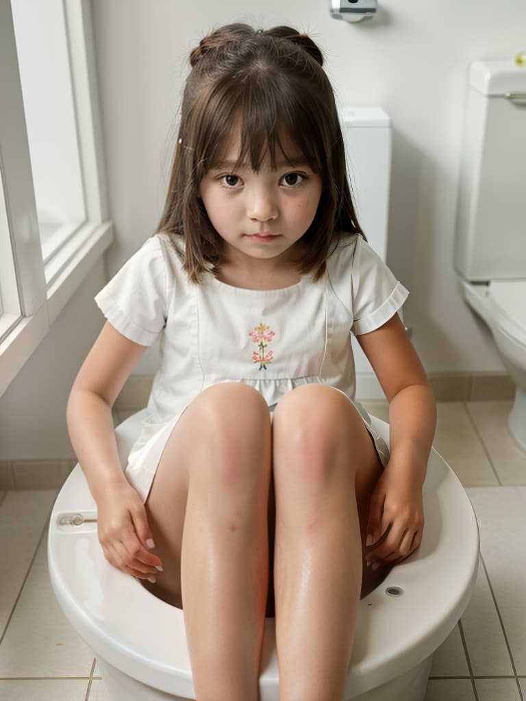  girl in poo, first grade in elementary school, sitting in the toilet, masterpiece, best quality,8k,ultra detailed,high resolution,an extremely delicate and beautiful,hyper detail