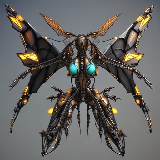  Steampunk cybernetic biomechanical hornet with wings, 3 d model, very coherent symmetrical artwork