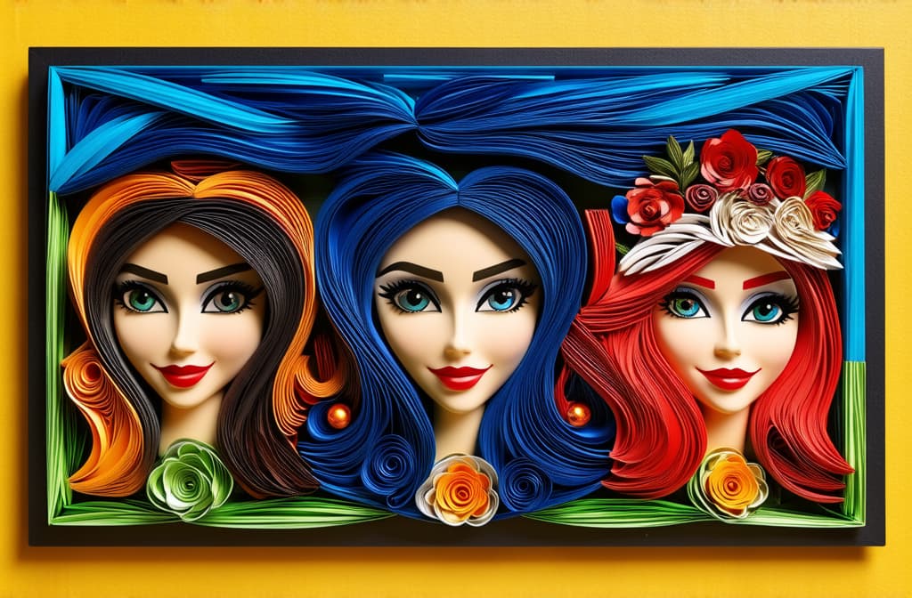  different beauty. women's heads of different nationalities. in quilling style. ar 3:2 {prompt}, maximum details