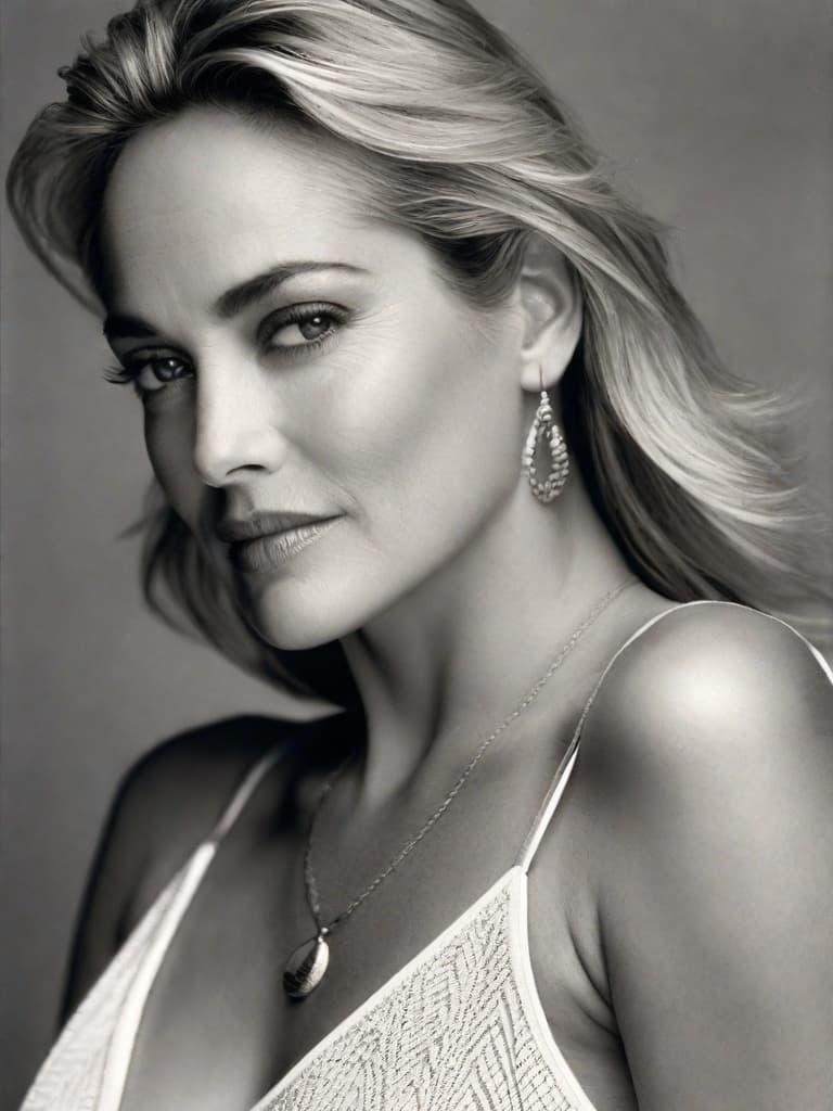  A young Sharon Stone, no clothes posing in various sensual positions, RAW, Realistic, medium-full body view.