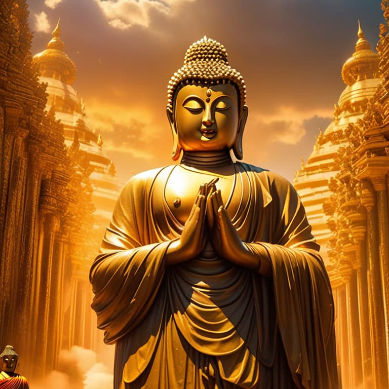  lord buddha coming down from sky hyperrealistic, full body, detailed clothing, highly detailed, cinematic lighting, stunningly beautiful, intricate, sharp focus, f/1. 8, 85mm, (centered image composition), (professionally color graded), ((bright soft diffused light)), volumetric fog, trending on instagram, trending on tumblr, HDR 4K, 8K