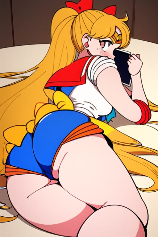  chubby little women,tight shorts,ipad,food crumbs,laying on stomach,back view,round backside,(sailor venus:1.3), (masterpiece), (highest quality), (intricate), (high detail)