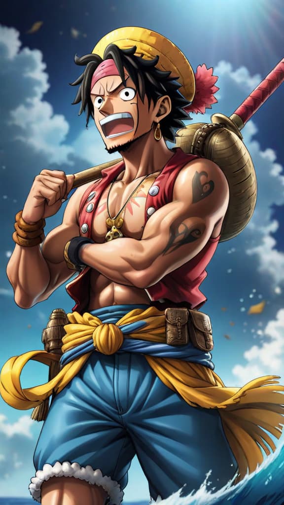  usopp from one piece crying and holding the going merry, emotional and heartbroken, anime art hyperrealistic, full body, detailed clothing, highly detailed, cinematic lighting, stunningly beautiful, intricate, sharp focus, f/1. 8, 85mm, (centered image composition), (professionally color graded), ((bright soft diffused light)), volumetric fog, trending on instagram, trending on tumblr, HDR 4K, 8K