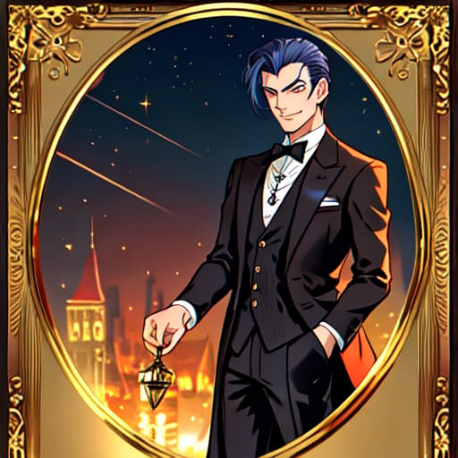  ((((masterpiece)))), best quality, very high resolution, ultra detailed, in frame, gentleman, 20s, villain, sly smile, classy outfit, sophisticated look, charismatic, mysterious aura, stylish, debonair, charming, elegant, enigmatic, dapper, well groomed, polished appearance, suave, intriguing, charismatic villain, cunning smile