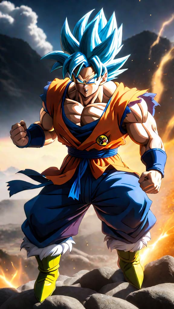  anime art: goku and vegeta face the unstoppable power of broly, leading to the birth of gogeta. hyperrealistic, full body, detailed clothing, highly detailed, cinematic lighting, stunningly beautiful, intricate, sharp focus, f/1. 8, 85mm, (centered image composition), (professionally color graded), ((bright soft diffused light)), volumetric fog, trending on instagram, trending on tumblr, HDR 4K, 8K