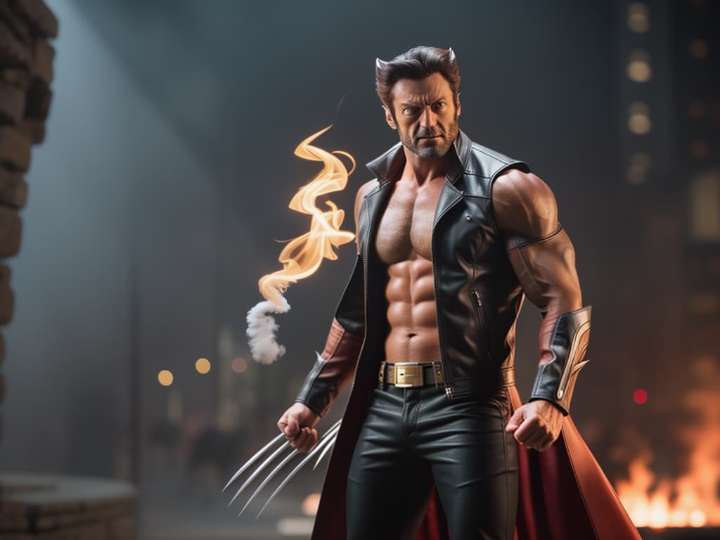  Wolverine X-Men smoking a cigar hyperrealistic, full body, detailed clothing, highly detailed, cinematic lighting, stunningly beautiful, intricate, sharp focus, f/1. 8, 85mm, (centered image composition), (professionally color graded), ((bright soft diffused light)), volumetric fog, trending on instagram, trending on tumblr, HDR 4K, 8K