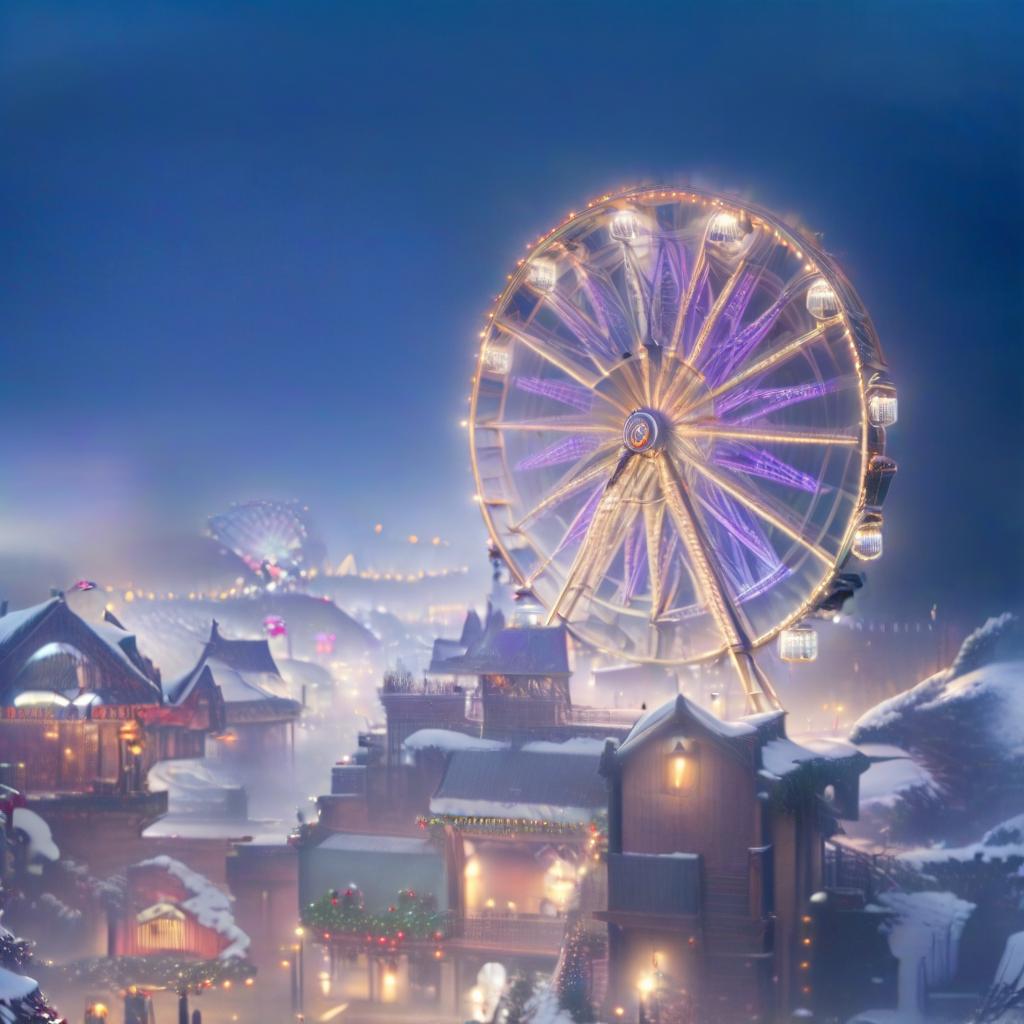  breathtaking a christmas scene with a big ferris wheel . award winning, professional, highly detailed, civitai hyperrealistic, full body, detailed clothing, highly detailed, cinematic lighting, stunningly beautiful, intricate, sharp focus, f/1. 8, 85mm, (centered image composition), (professionally color graded), ((bright soft diffused light)), volumetric fog, trending on instagram, trending on tumblr, HDR 4K, 8K