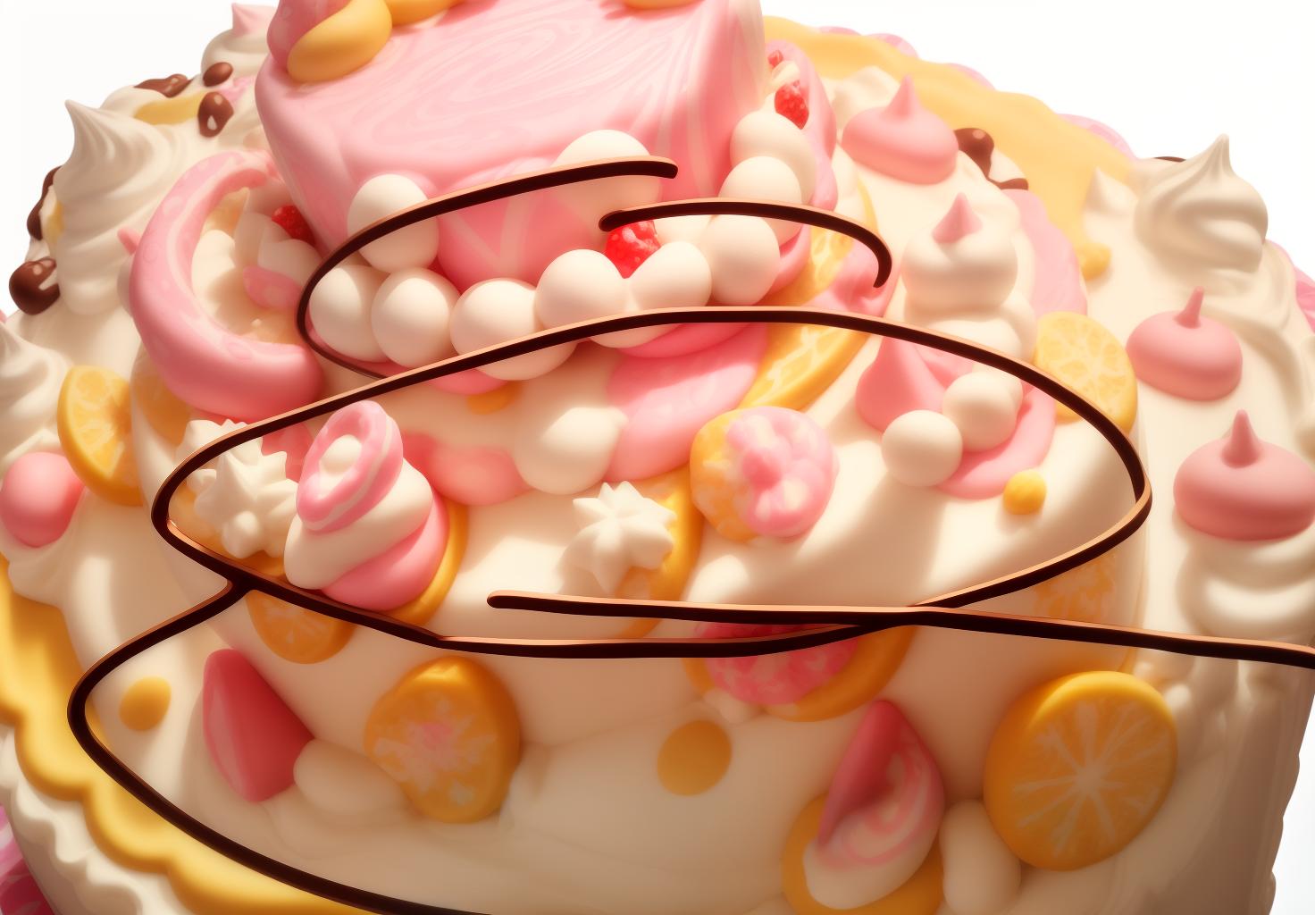  best quality, ultra high resolution, perfect lighting, cute cartoon birthday cake, multi layered, full and rounded, front view, complete cake, detailed frosting decorations, colorful layers, playful design, smooth lines, friendly appearance, bright and cheerful colors, whimsical patterns, intricate icing details, charming cake toppers, fun and playful decorations, joyful and festive atmosphere, visually appealing, non realistic, cartoonish elements, 3d appearance, dimensional layers, textured frosting, cream, frosting, chocolate chips, sprinkles, ganache, drizzled icing, whipped cream, edible decorations, decorative patterns, candles, small amount of fruit, clean background, (masterpiece:1.2), (extremely detailed:1.2), (8k:1.2)