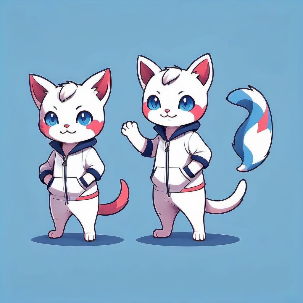  pokémon style sketches of a kitten in a jumpsuit, dynamic poses, a cheerful bully, without a background, flat cartoon style . vibrant, cute, anime, fantasy, reminiscent of pokémon series, logo