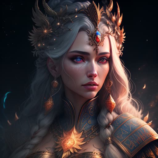  The coat of arms of the shamans' empire, a beautiful goddess of the universe in close up, created from stars and fire, with a frame of fire and stars around her, against a backdrop of a starry sky and a giant white moon, with high detail, volumetric three dimensional image, high quality, ultra HD., realistic, detailed, textured, skin, hair, eyes, by Alex Huguet, Mike Hill, Ian Spriggs, JaeCheol Park, Marek Denko hyperrealistic, full body, detailed clothing, highly detailed, cinematic lighting, stunningly beautiful, intricate, sharp focus, f/1. 8, 85mm, (centered image composition), (professionally color graded), ((bright soft diffused light)), volumetric fog, trending on instagram, trending on tumblr, HDR 4K, 8K