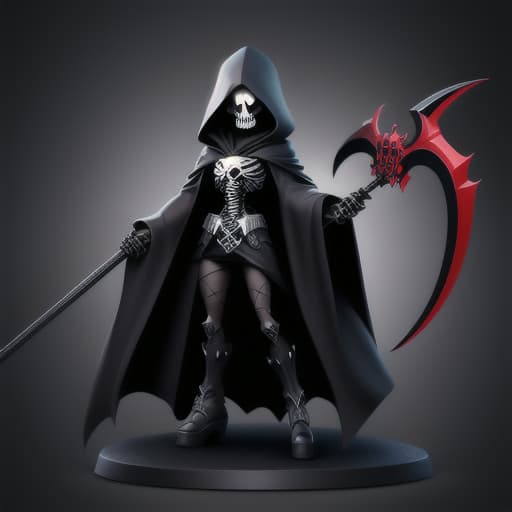  artistically drawn skull head, female Grimm Reaper, undead seductively eternal spector appearance represent that of the grimm reaper, deadly massive scythe, horror theme, nightmare, scary, spooky, masterpiece, high rez, full body, ultra detailed, ultra-realistic, unreal engine, hyper focus, attractive woman physique as the ruler to the gates to the underworld the Grimm Reaper, realistically detailed skeleton head, award winning artistically drawn Grimm Reaper Scythe different unique variety,, high quality, highly detailed, sharp focus, 4K, 8K