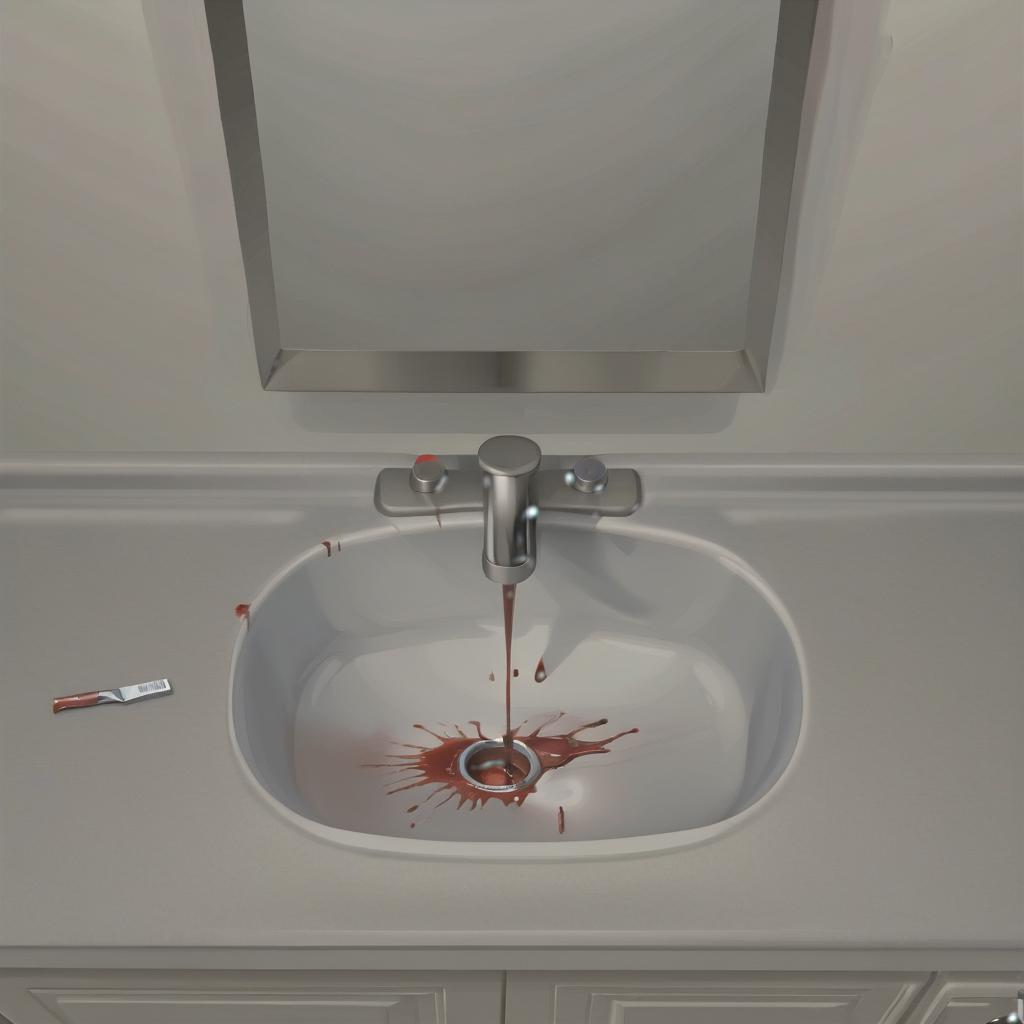  blood from the razor blade drains into the sink