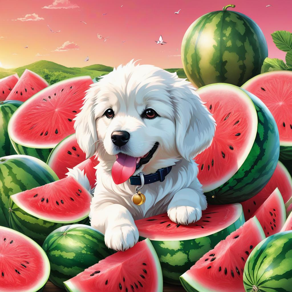  watermelon dog, anime artwork, anime style, key visual, vibrant, studio anime, highly detailed