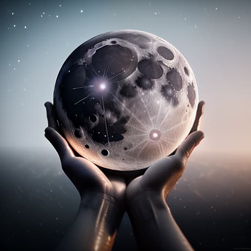  a person holding the moon in their hands, raising it towards the sky in the darkness, while the moon’s light illuminates everything around. small stars are visible along the way., shot 35 mm, realism, octane render, 8k, trending on artstation, 35 mm camera, unreal engine, hyper detailed, photo realistic maximum detail, volumetric light, realistic matte painting, hyper photorealistic, trending on artstation, ultra detailed, realistic