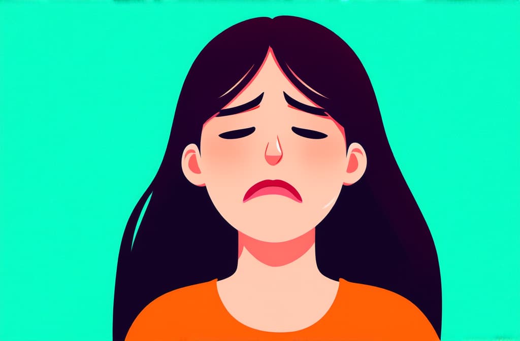  flat illustration, flaticon, (illustration:1.15), young sad woman crying, colorful flat illustration. emotional breakdown, closed eyes and closed mouth ar 3:2, [cory loftis, strobist, pascal campion :: 0.2]