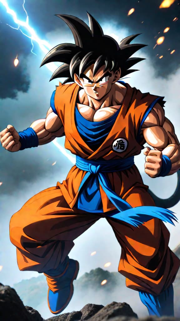  anime art: goku from dragon ball z fulfills the saiyan prophecy, paving the way for revenge and redemption. hyperrealistic, full body, detailed clothing, highly detailed, cinematic lighting, stunningly beautiful, intricate, sharp focus, f/1. 8, 85mm, (centered image composition), (professionally color graded), ((bright soft diffused light)), volumetric fog, trending on instagram, trending on tumblr, HDR 4K, 8K