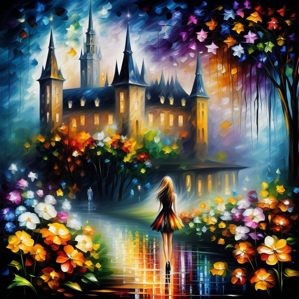  (style of leonid afremov:1.5), fantasy world with pixies and flowers, magic houseepic realism, anime features, dark fantasy, abstract horror, desaturated color palette, gothic and renaissance aesthetic,