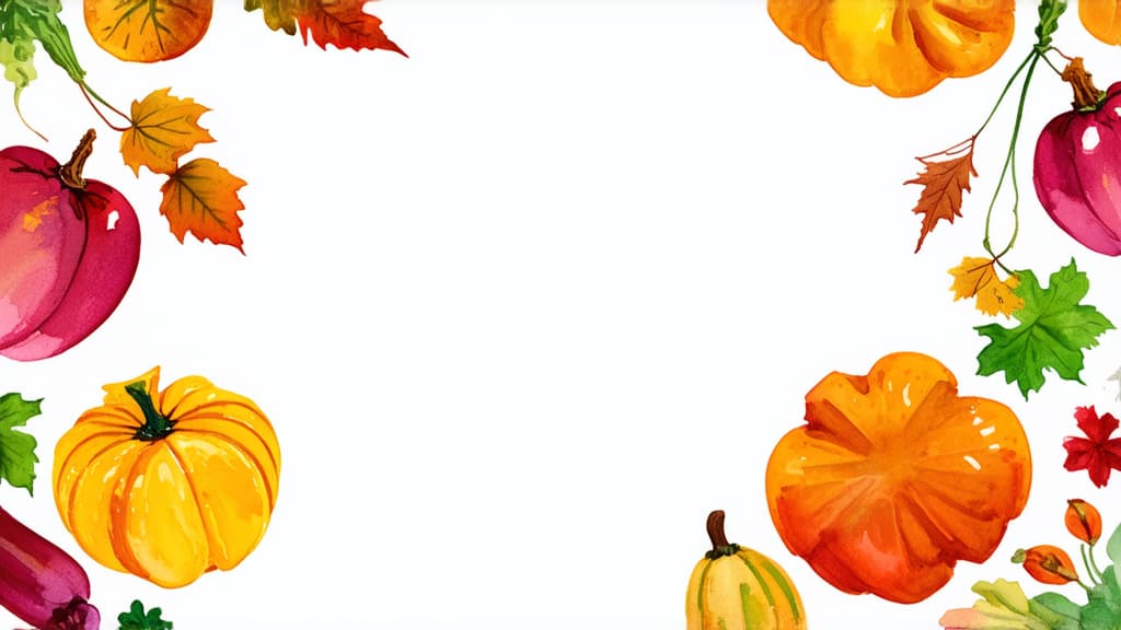  minimalistic watercolor illustration in autumn pastel colors with autumn vegetables, copy space ar 16:9 {prompt}, maximum details