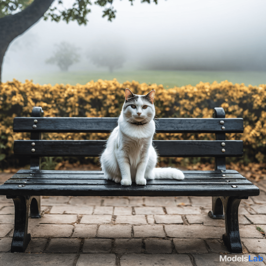  a cat sitting on a bench hyperrealistic, full body, detailed clothing, highly detailed, cinematic lighting, stunningly beautiful, intricate, sharp focus, f/1. 8, 85mm, (centered image composition), (professionally color graded), ((bright soft diffused light)), volumetric fog, trending on instagram, trending on tumblr, HDR 4K, 8K