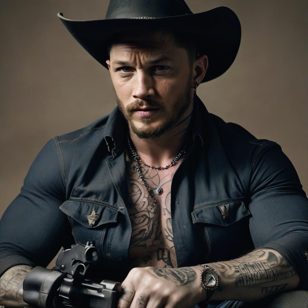  cowboy, tom hardy, tattoo, hat, shooter