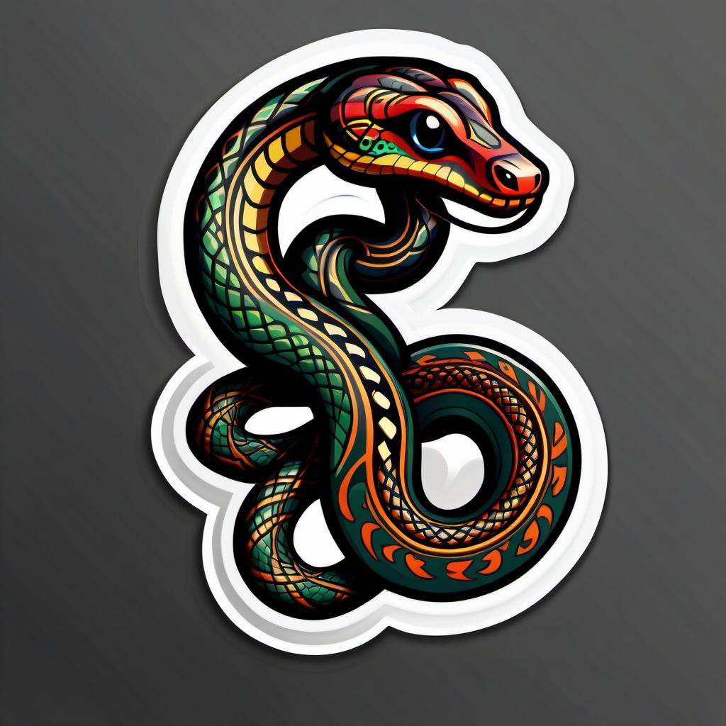  a crawling snake in polynesian style, vector,, sticker