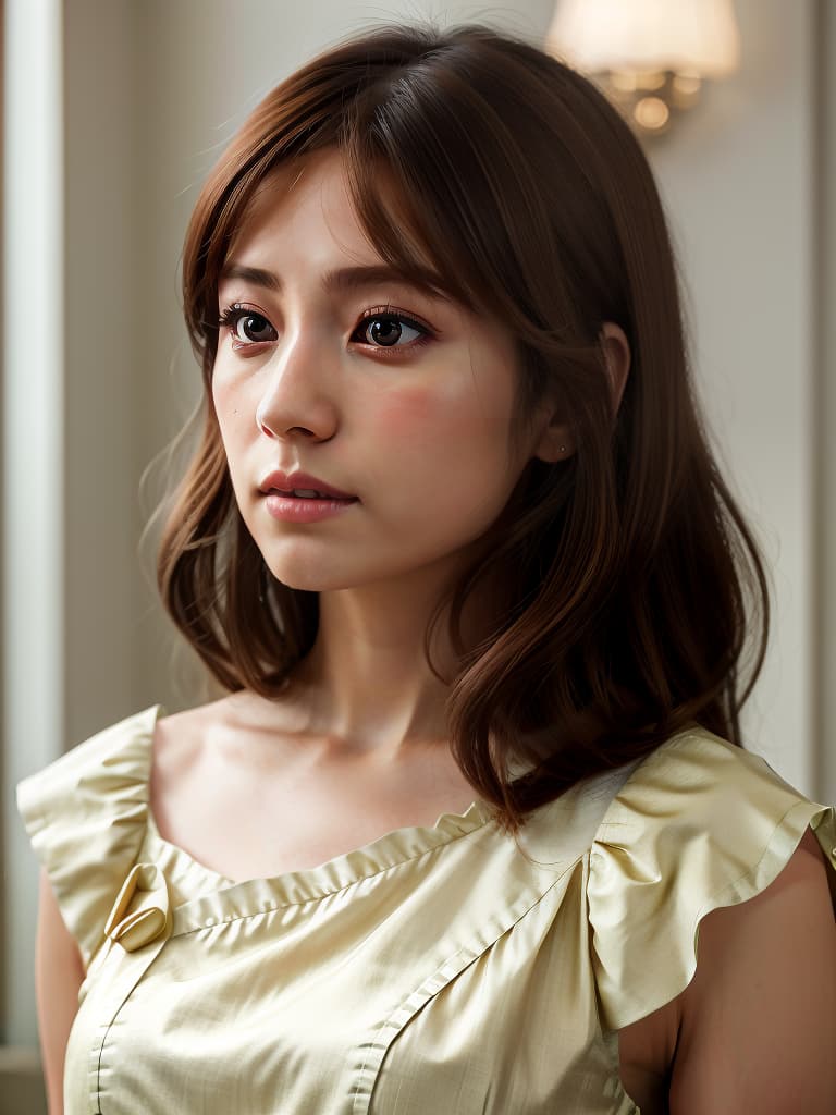  profile, japanese, dress, brown hair, medium hair, masterpiece, best quality,8k,ultra detailed,high resolution,an extremely delicate and beautiful,hyper detail