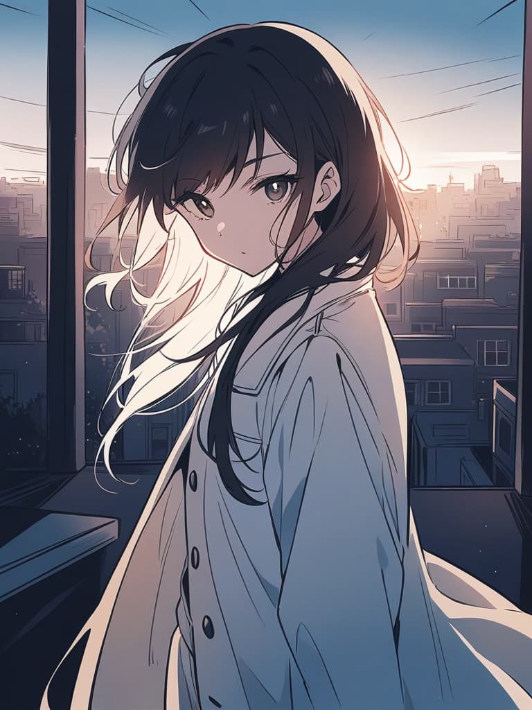  (whole body,monochrome,line drawing,black eyes,black hair,long hair,beautiful cityscape,business suit,trench coat,big eyes),background blur,very delicate,best illustration,high resolution,illustration,(backlight 0.8) ,(best quality),(masterpiece),(high resolution: 1.2),solo focus 1.5,best shadows,highly detailed shadows,highly detailed eyes,(ultra detailed),(highly detailed hair),blur background,one girl,one,<lora:animelineartstyle v20offset:1>