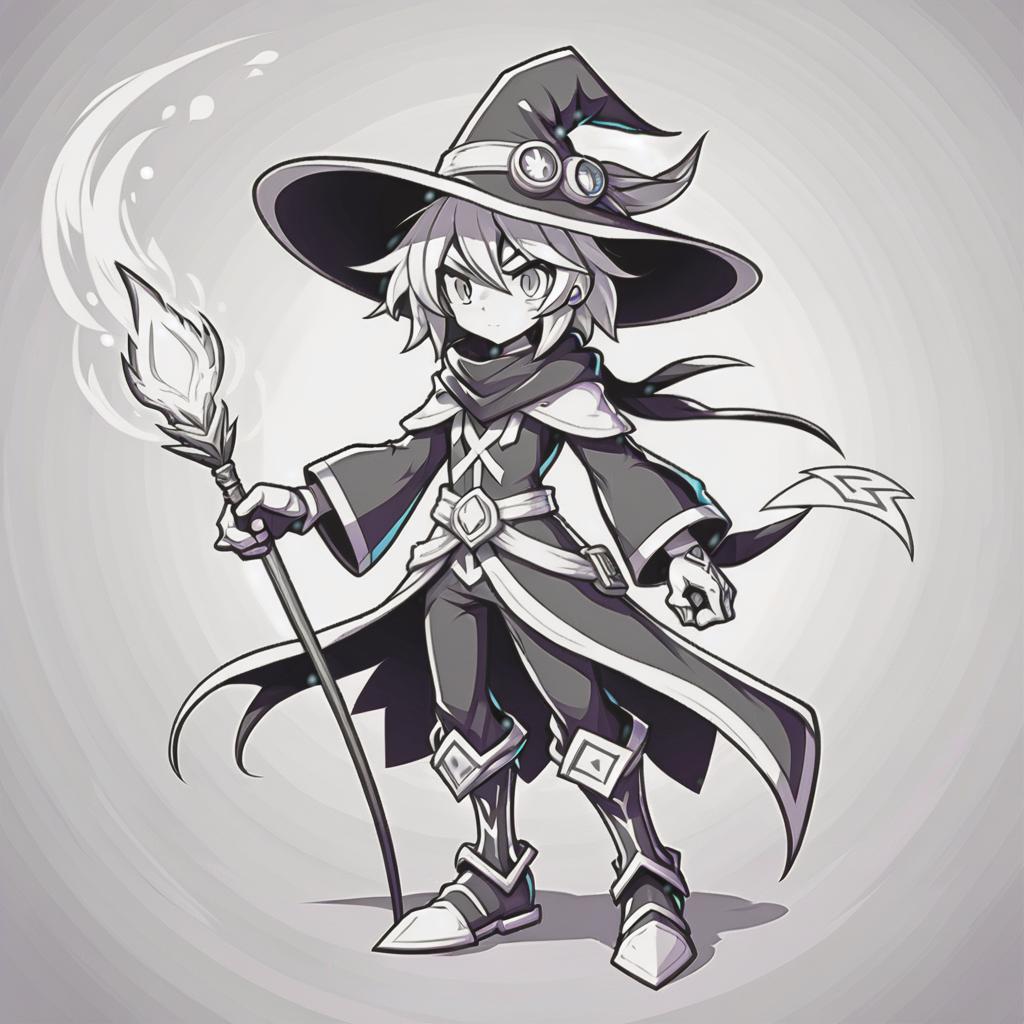  line art drawing mage character from platformer game, same nightmare. anime style . professional, sleek, modern, minimalist, graphic, line art, vector graphics