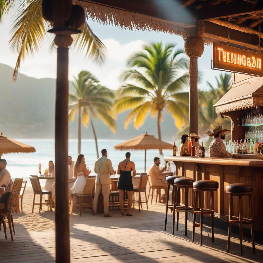  cinematic photo mexican bar on the beach with palms, dancing a crowd of people with cocktails . 35mm photograph, film, bokeh, professional, 4k, highly detailed hyperrealistic, full body, detailed clothing, highly detailed, cinematic lighting, stunningly beautiful, intricate, sharp focus, f/1. 8, 85mm, (centered image composition), (professionally color graded), ((bright soft diffused light)), volumetric fog, trending on instagram, trending on tumblr, HDR 4K, 8K