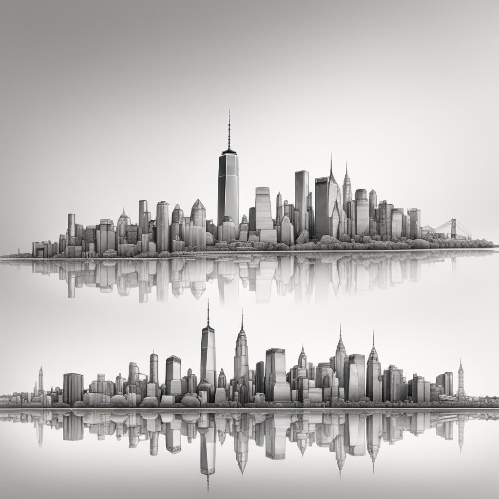  A single, continuous line drawing of the Manhattan skyline, prominently featuring the Twin Towers. Ensure the entire skyline is represented in one, unbroken line with no additional details. hyperrealistic, full body, detailed clothing, highly detailed, cinematic lighting, stunningly beautiful, intricate, sharp focus, f/1. 8, 85mm, (centered image composition), (professionally color graded), ((bright soft diffused light)), volumetric fog, trending on instagram, trending on tumblr, HDR 4K, 8K