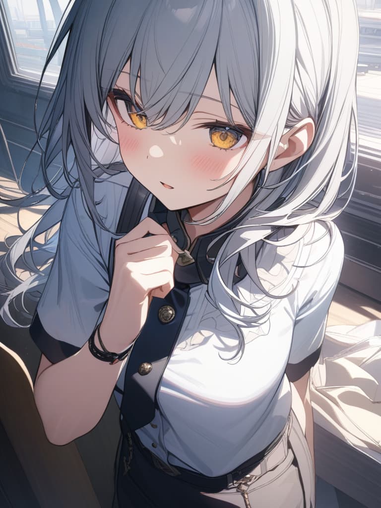  silver hair, yellow, masterpiece, best quality,8k,ultra detailed,high resolution,an extremely delicate and beautiful,hyper detail