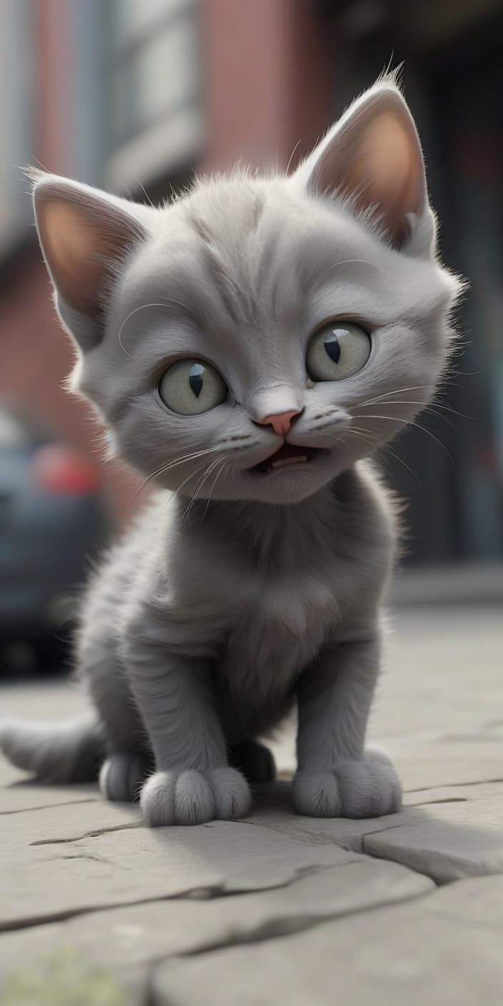  a little grey kitten named murka lived in a big and noisy city on earth