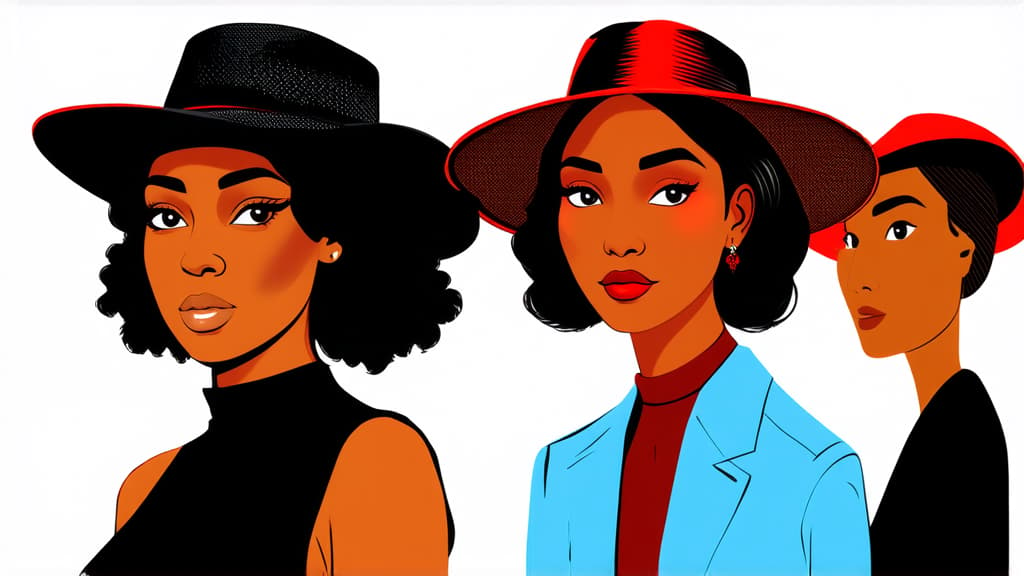  flat illustration, flaticon, (illustration:1.15), different beauty. set of different female heads in hats. different races and nationalities. colored hand drawn illustration ar 16:9, [cory loftis, strobist, pascal campion :: 0.2]