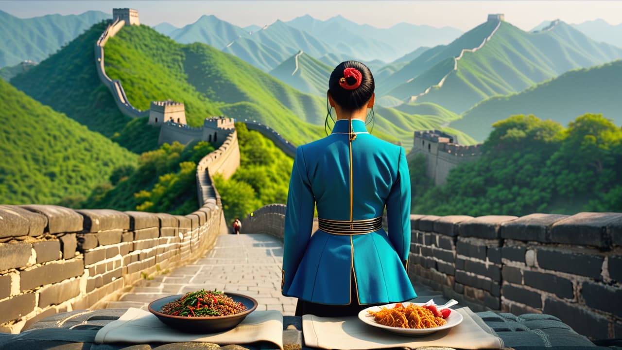  @ image prompt: a reflective scene depicting a traveler experiencing the transformative power of travel in china, showcasing interactions with locals, enjoying traditional meals, exploring stunning landscapes like the great wall and serene rivers, and moments of introspection amidst nature, all conveying a sense of connection and personal growth. hyperrealistic, full body, detailed clothing, highly detailed, cinematic lighting, stunningly beautiful, intricate, sharp focus, f/1. 8, 85mm, (centered image composition), (professionally color graded), ((bright soft diffused light)), volumetric fog, trending on instagram, trending on tumblr, HDR 4K, 8K