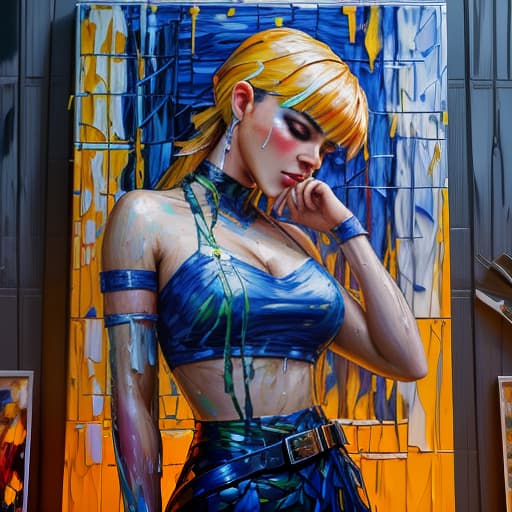  (palette knife oil painting:1.5), extremely low angle view, stunning gadgetpunk girl, looking down, bold strokes, energy brushes, 1970s sci fi aesthetics, surrealism atompunk hyperrealistic, full body, detailed clothing, highly detailed, cinematic lighting, stunningly beautiful, intricate, sharp focus, f/1. 8, 85mm, (centered image composition), (professionally color graded), ((bright soft diffused light)), volumetric fog, trending on instagram, trending on tumblr, HDR 4K, 8K