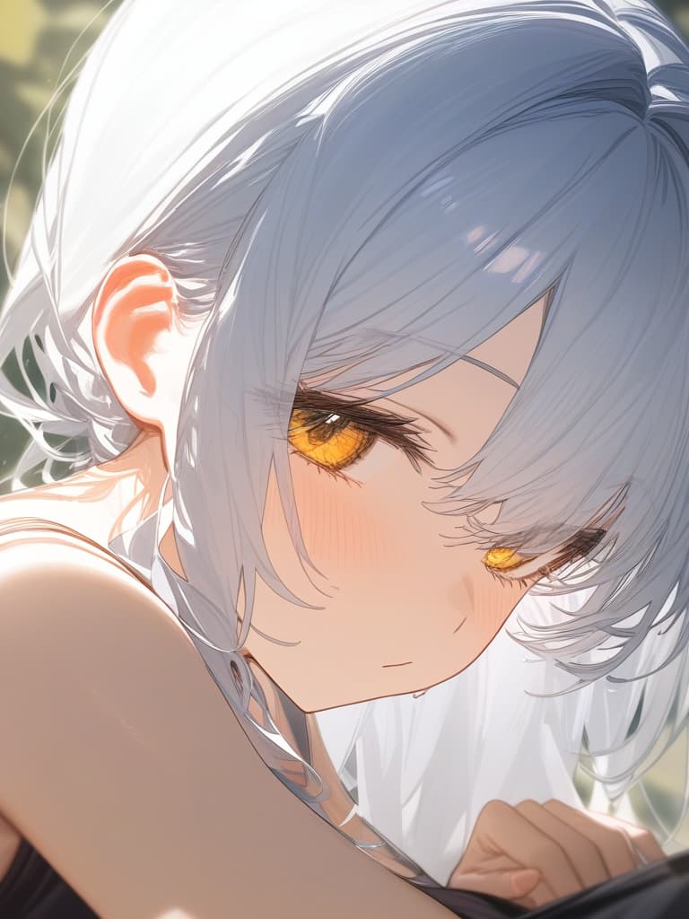  e cup, white hair, yellow eyes, masterpiece, best quality,8k,ultra detailed,high resolution,an extremely delicate and beautiful,hyper detail