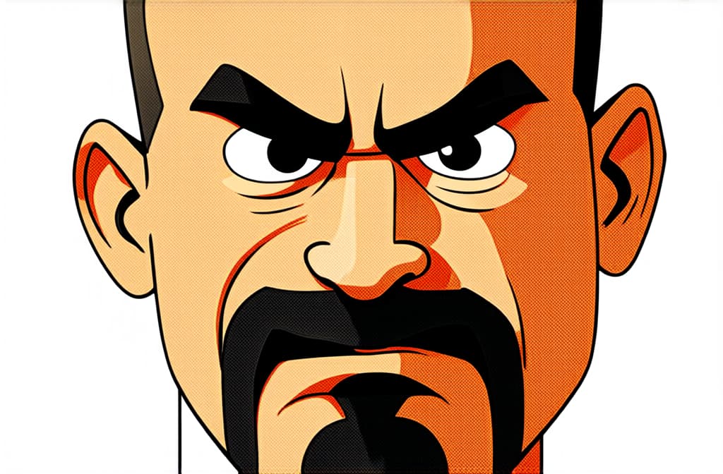  face of angry man isolated on white background, close up, funny cartoon illustration ar 3:2 {prompt}, maximum details