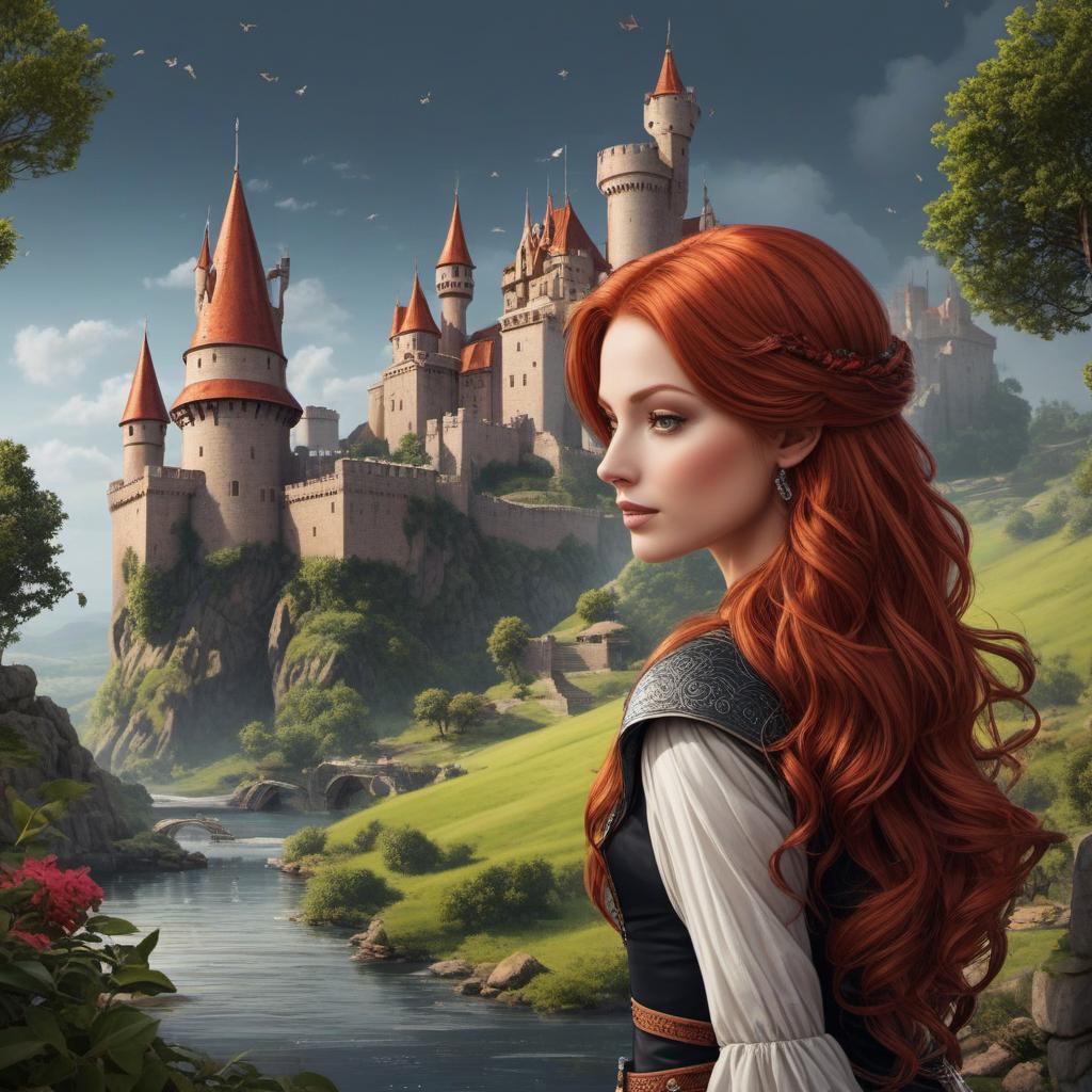  medieval redhead castle fantasy , profile image style