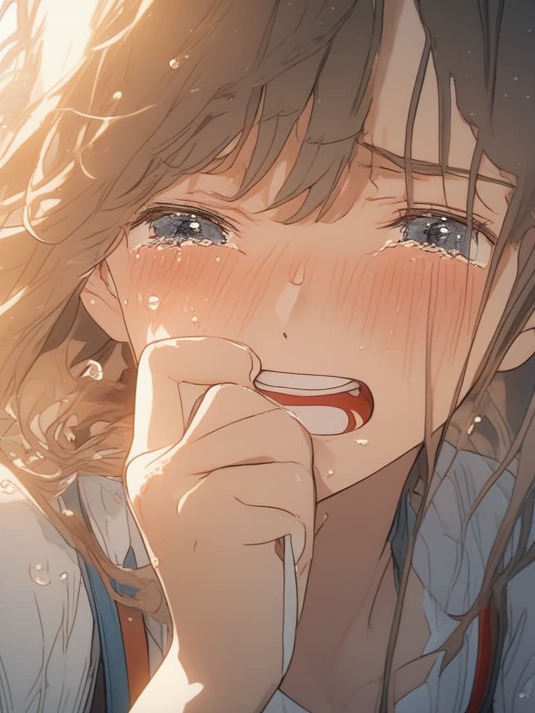  a girl crying, hitting the fist on the eyes, keeping tears shedding, masterpiece, best quality,8k,ultra detailed,high resolution,an extremely delicate and beautiful,hyper detail