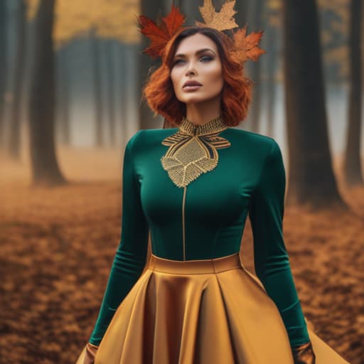  fantasia earthy autumn aesthetics hyperrealistic, full body, detailed clothing, highly detailed, cinematic lighting, stunningly beautiful, intricate, sharp focus, f/1. 8, 85mm, (centered image composition), (professionally color graded), ((bright soft diffused light)), volumetric fog, trending on instagram, trending on tumblr, HDR 4K, 8K