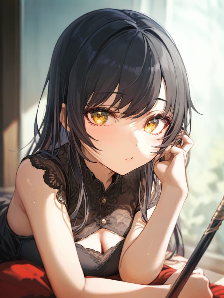  a black haired girl with a magic cane, masterpiece, best quality,8k,ultra detailed,high resolution,an extremely delicate and beautiful,hyper detail