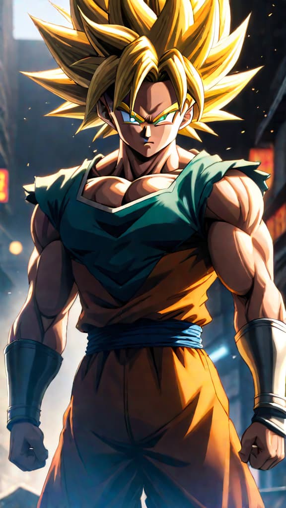  anime art: the legend of the super saiyan reborn, shaping saiyans' destiny forever. hyperrealistic, full body, detailed clothing, highly detailed, cinematic lighting, stunningly beautiful, intricate, sharp focus, f/1. 8, 85mm, (centered image composition), (professionally color graded), ((bright soft diffused light)), volumetric fog, trending on instagram, trending on tumblr, HDR 4K, 8K