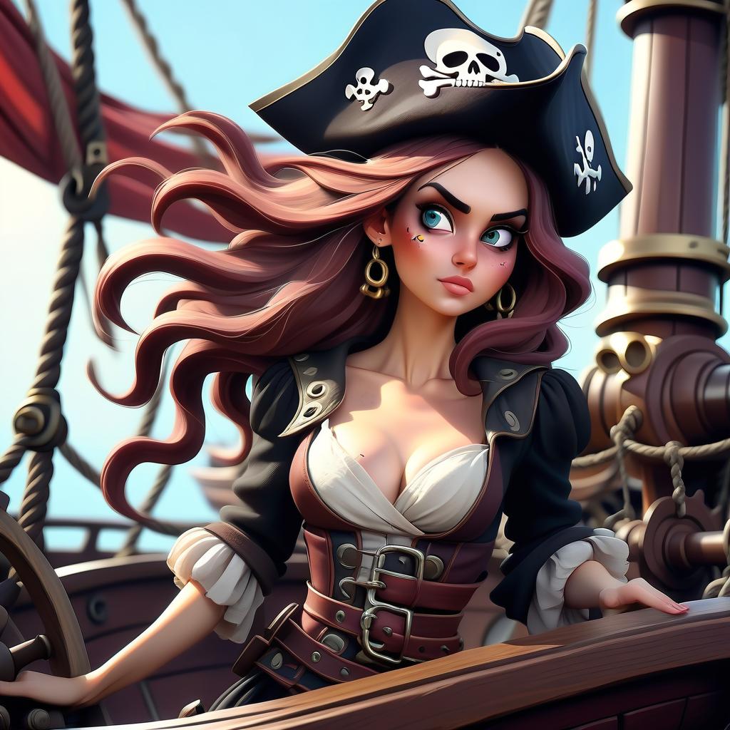  beautiful girl on a pirate ship. fantasy