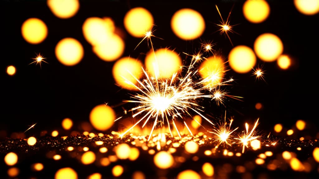  epic realistic, hyperdetailed, (cycles render:1.3), caustics, (glossy:0.58), (artstation:0.82),beautiful sparkles from sparklers on the background of new year's bokeh, christmas mood, glitter, festive background. bright fire on a dark background. ar 16:9